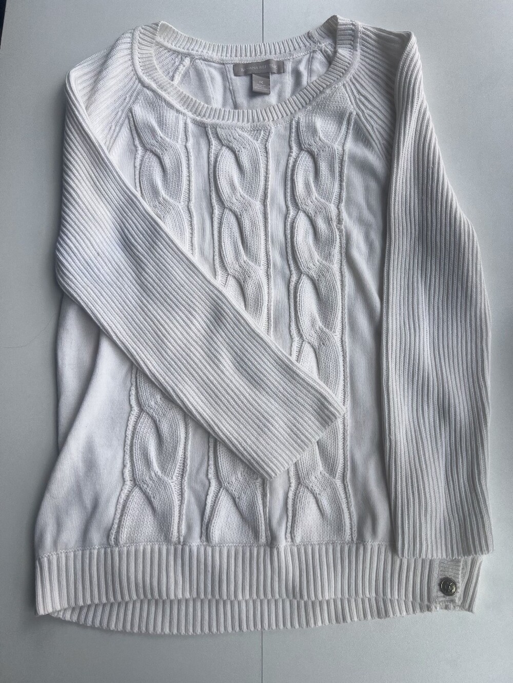 Banana Republic Preppy 100% Cotton White Cable-Knit Women’s Sweater Medium